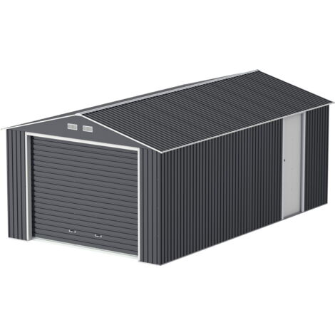 Garage métal grande hauteur 19,95m² – Dimensions 5,91 x 3,52 m – Hauteur 2,60 m – Panneaux métalliques résistants aux intempéries – Duramax
