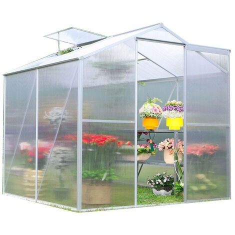 Habrita – Serre de jardin polycarbonate 4mm SR1912 – Structure aluminium résistante aux intempéries – Surface 2,39m2 – Porte coulissante et fenêtre manuelle