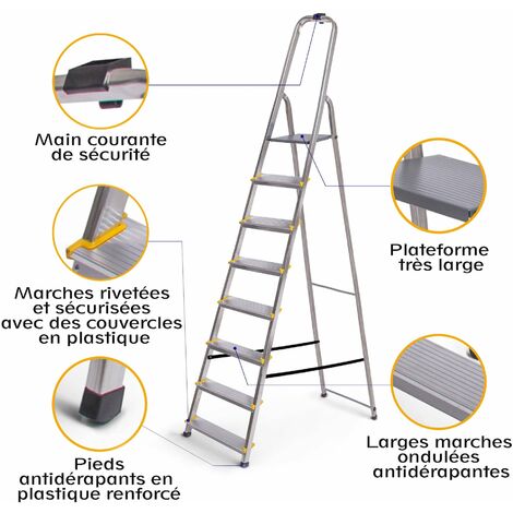 Escabeau pliant en acier robuste à une seule face en forme de A à