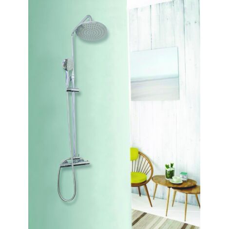 Ondee – Kit barre de douche COME chromé H 110 cm – Colonne de douche sans robinetterie – Pommeau Ø22 cm – Flexible double agrafage 1,50 m (1/3)