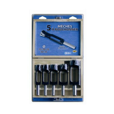 Leman – Coffret de 5 mèches à bouchonner 13mm – Acier – Diamètres 15/20/25/30/35mm – Pour bois dur et teck