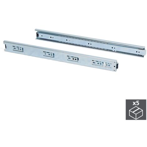 Emuca – Lot de 5 paires de coulisses à billes pour tiroir – Sortie totale 45 mm – Longueur 650 mm – Charge max 30 kg – Acier zingué