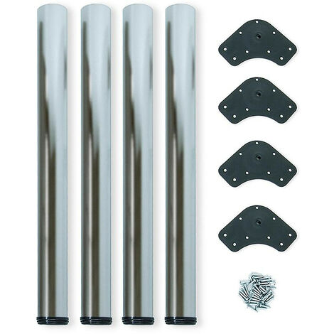 Emuca – Lot de 4 pieds de table réglables en acier nickel satiné – Hauteur 830-850mm – Diamètre 60mm – Capacité 50kg par pied