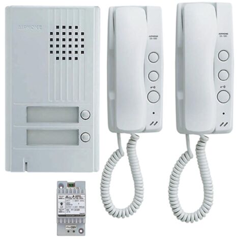 Aiphone - Kit audio platine alu saillie 2 BP, 2 combinés et 1 transformateur - KITDA2