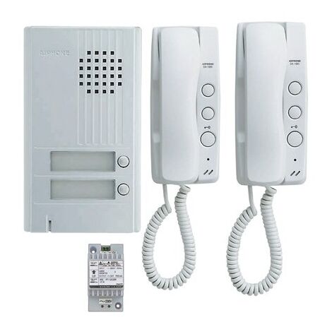 Aiphone - Kit audio platine alu saillie 2 BP, 2 combinés et 1 transformateur - KITDA2