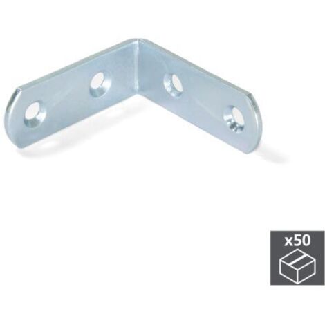 Emuca – Lot de 50 équerres de raccordement 42x42mm – Acier zingué – 4 trous pour fixation panneaux bois à angle droit (1/4)