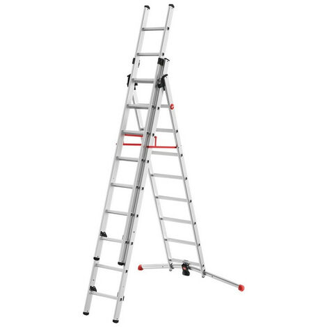 Hailo – Échelle transformable pro 3 plans 3x9 échelons 5,8m/6,6m – Aluminium léger – Charge maximale 150 kg – Norme EN 131