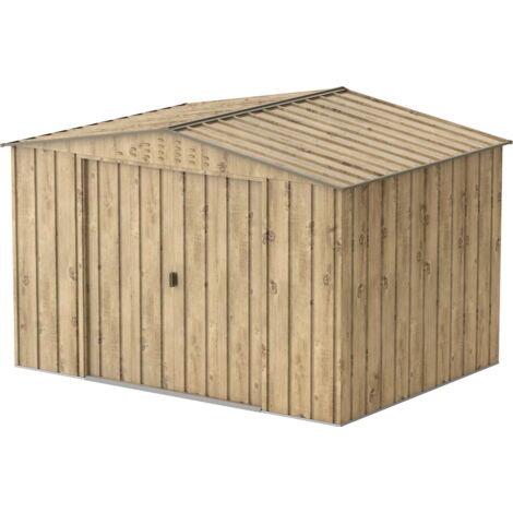 Abri de jardin métal imitation bois 7,75m² – Résistant aux intempéries – Kit d'ancrage inclus – Double porte coulissante verrouillable – Duramax