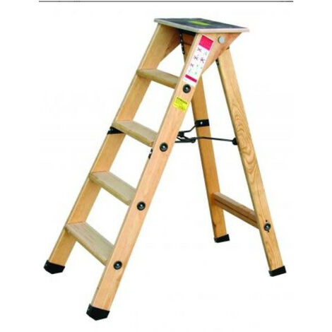 Outifrance – Escabeau bois PRO 4M+ avec tablette antidérapante – Hauteur de travail 108cm – Marches striées – Norme EN131 (1/2)