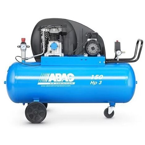 Abac – Compresseur mono-étagé 150L 3CV 10 bar 20,2 m3/h – Moteur à courroie bi-cylindre – Pour soufflage, meulage et peinture (1/3)
