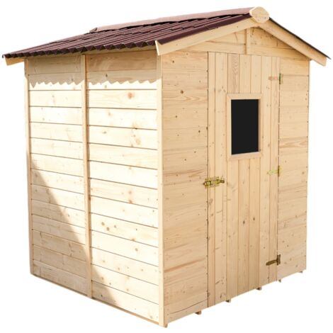 Habrita – Abri de jardin en panneaux 16 mm avec plancher 3,55 m2 – Toit en plaques ondulées – Dimensions extérieures 1,90 x 1,87 m – Fabriqué en sapin massif (1/7)