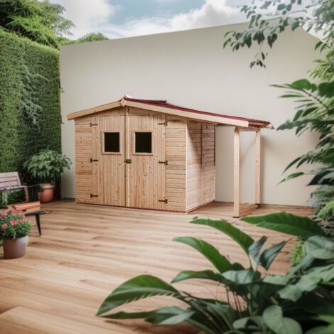 Habrita - Abri en panneaux 16 mm avec plancher (5,04 m2) et bûcher (2,08 m2) - ED2416.01B