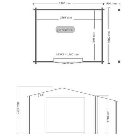 Habrita - Abri en panneaux 16 mm avec plancher (5,04 m2) et bûcher (2,08 m2) - ED2416.01B