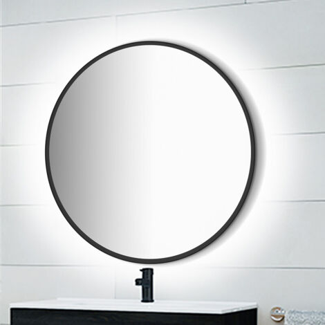 EMUCA Miroir Zeus éclairage décoratif à LED et cadre noir- diamètre 80 cm- AC 230V 50Hz- 12 W- Aluminium et Verre (1/5)