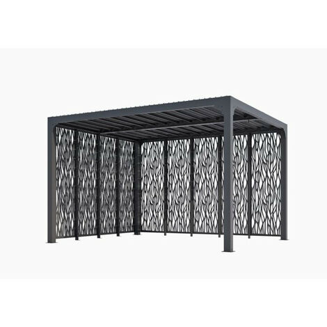 Pergola bioclimatique aluminium gris anthracite – 9 panneaux moucharabieh – Lames orientables manuelles – Surface 10,80 m² – Dimensions L 360 x L 300 x H 231 cm – Altona (1/3)