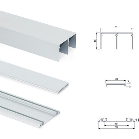Emuca – Rail de porte coulissante 2,35m – Aluminium anodisé mat – Poids max par porte 30kg – Installation facile avec mécanisme de blocage