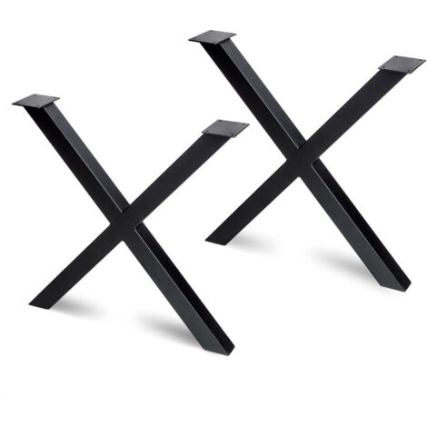 Emuca – Jeu de 2 pieds de table en croix 695mm – Acier peint noir – Fixation par vis – Capacité de charge 80kg par pied (1/10)
