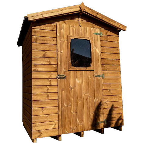 Habrita – Abri de jardin bois 2.25 m² traité autoclave – Panneaux pré-montés – Toit double pente – Couleur brun doré (1/4)