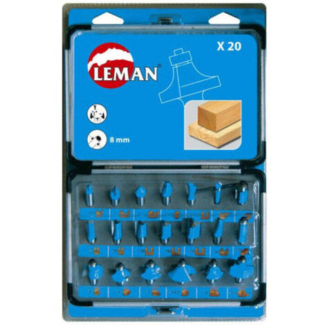 Leman – Coffret de 20 mèches à défoncer carbure 8mm – Pour bois massif – Rainurage et moulurage précis – Finition impeccable