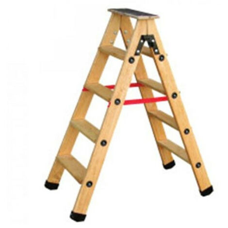 Outifrance – Escabeau bois 2 plans 6 marches – Tablette antidérapante – Norme EN 131 – Marches striées avec renfort métallique – Hauteur 150 cm (1/5)