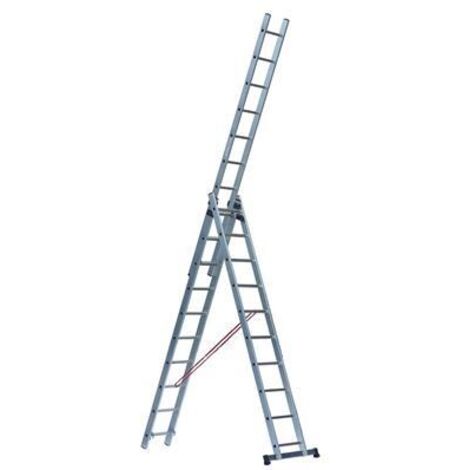 Escalux – Échelle escamotable aluminium 3 plans – Hauteur max 5,84 m – Charge 150 kg – Montants rigides pour sécurité – Utilisation chantier et travaux en hauteur