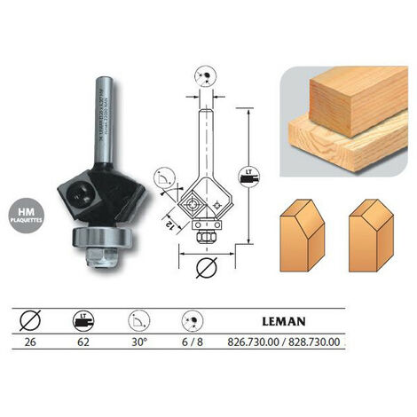 Leman - Mèche d'affleureuse 2 plaquettes Diam. 26 pente 30° q.8 + guide - 828.730.00 (1/5)