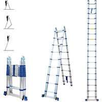 Echelle télescopique articulée 5,6m STEMPAKT, escabeau 2x9 marches pliable professionnel multifonction, H max travail 6,5m, garantie 5 ans, Hoström