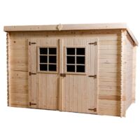 Habrita – Abri de jardin bois emboîté 20 mm – Sapin massif sans plancher – Surface 6,22 m² – Toit 1 pente avec plaques ondulées