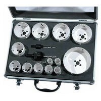 Leman – Coffret de 13 trépans bi-métal Ø16 à 102 mm – 2 mandrins + 3 forets pour acier, aluminium, bois – Coupe nette sans éclat