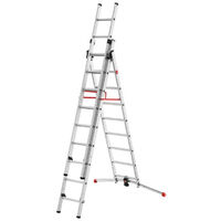 Hailo – Échelle transformable 3 plans 3x9 marches alu – Hauteur 6,60m – Rattrapage de niveau 15cm – Position escabeau et escalier – Charge max 150kg
