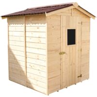 Habrita – Abri de jardin en panneaux 16 mm avec plancher 3,55 m2 – Toit en plaques ondulées – Dimensions extérieures 1,90 x 1,87 m – Fabriqué en sapin massif