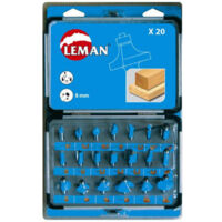 Leman – Coffret de 20 mèches de défonceuse carbure – Queue 8 mm – Pour bois dur et teck – Coupe nette sans éclat