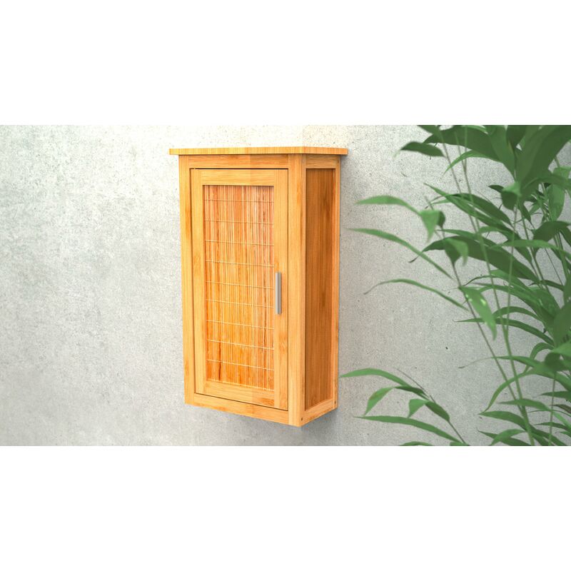 Hängeschrank Bad Bambus, Badezimmerschrank schmal nachhaltige Badmöbel für Wand, die Bambus, Wandschrank