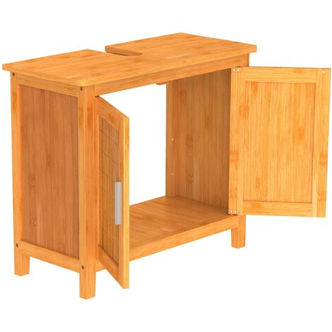 Badmöbel Bambus, Badezimmer Waschbeckenunterschrank zwei Unterschrank nachhaltiges Türen, mit