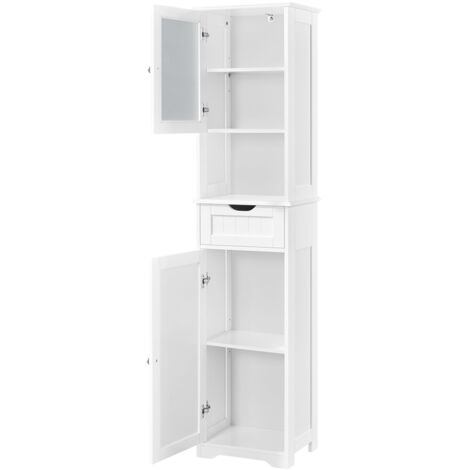 Yaheetech – Meuble colonne de salle de bain 170 cm – Armoire avec porte en verre – 1 tiroir et étagères réglables – MDF résistant à l'eau – Blanc