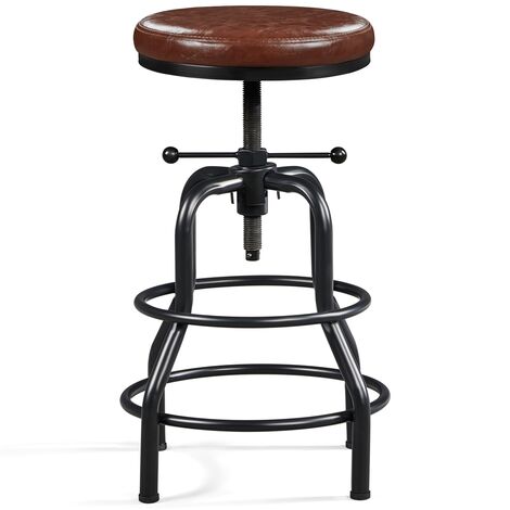 Yaheetech – Tabouret de bar rond réglable en hauteur 54,5-71,5 cm – Similicuir marron – Deux repose-pieds – Charge max 136 kg – Pour cuisine restaurant