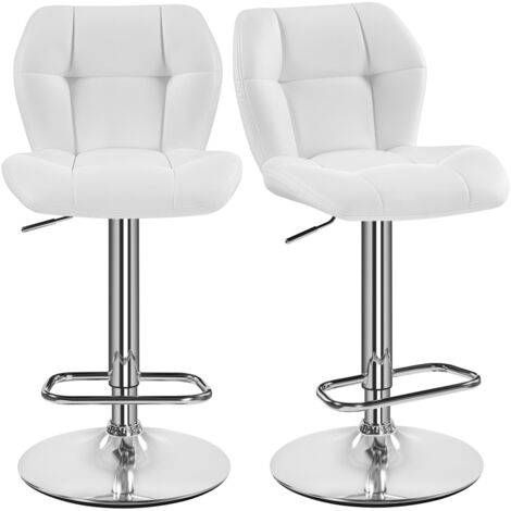 Yaheetech – Lot de 2 tabourets de bar réglables en hauteur – Similicuir et métal – Hauteur d'assise 62,5-84,5 cm – Capacité 136 kg – Blanc