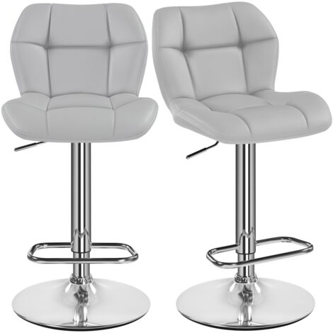 Yaheetech – Lot de 2 tabourets de bar réglables en hauteur – Similicuir et métal – Hauteur d'assise 62,5-84,5 cm – Capacité 136 kg – Gris clair