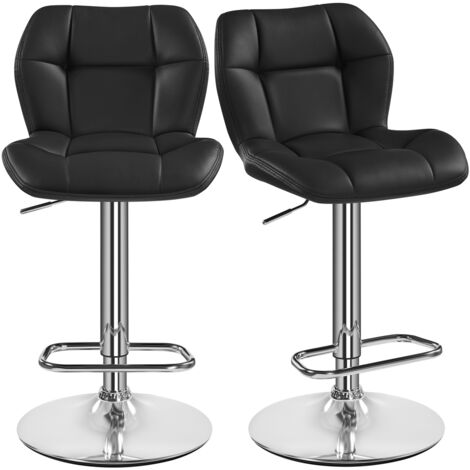 Yaheetech – Lot de 2 tabourets de bar réglables en hauteur – Similicuir noir et métal – Hauteur d'assise 62,5-84,5 cm – Capacité 136 kg