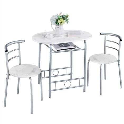 Yaheetech – Ensemble table à manger ronde avec 2 chaises en bois MDF et métal – Porte-bouteilles intégré – Pour petits espaces – Dimensions table 80x53cm