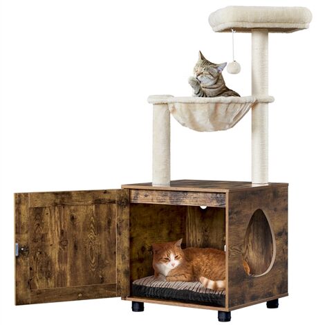 Yaheetech – Arbre à chat avec cache-litière et niche – Dimensions 53x48x125 cm – Panneaux E1 – Cordes en sisal pour griffes – Brun rustique (1/5)