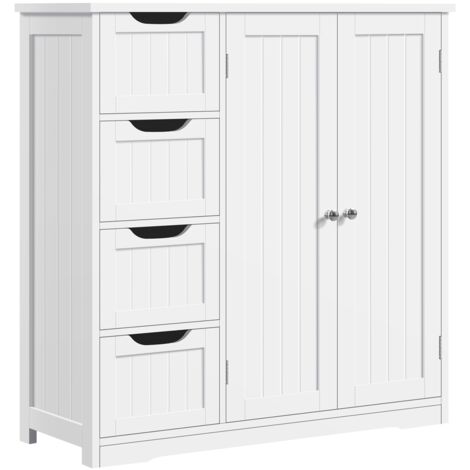 Yaheetech – Meuble bas de salle de bain avec 4 tiroirs et 1 placard – Dimensions 81 × 30 × 83 cm – MDF blanc – Étagère réglable en hauteur
