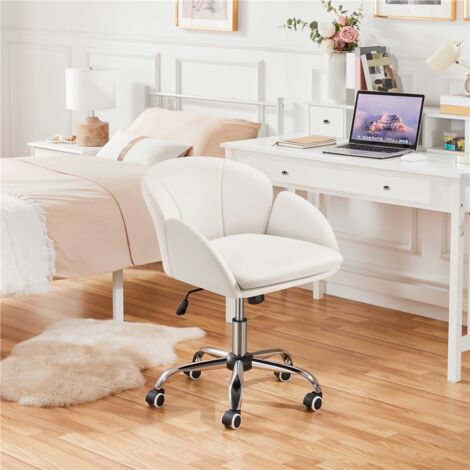 Yaheetech Chaise Bureau Design Fleur Fauteuil de Bureau en Velours Hauteur Réglable avec Dossier Arrondi Inclinable pour Chambre Bibliothèque Neige