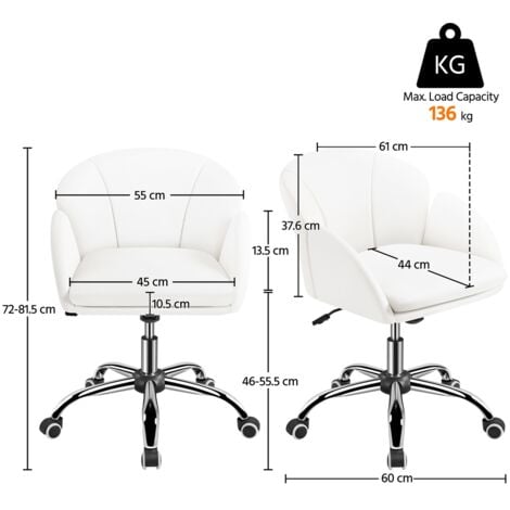 Yaheetech Chaise Bureau Design Fleur Fauteuil de Bureau en Velours Hauteur Réglable avec Dossier Arrondi Inclinable pour Chambre Bibliothèque Neige
