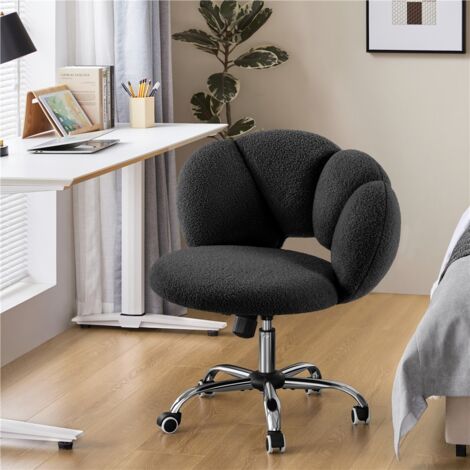 Yaheetech Chaise Bureau avec Dossier en Nuage Fauteuil Ergonomique avec Hauteur Réglable Chaise Pivotante à 360° Fauteuil de Coiffeuse pour Salon Chambre Charge 136 kg Noir/Bouclé
