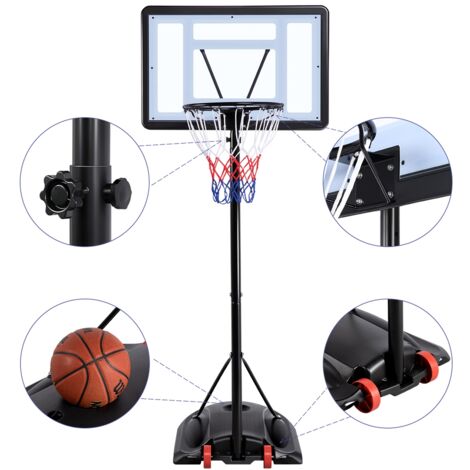 Yaheetech Panier de Basket Ball sur Pied Portable Hauteur Réglable 219-279 cm 6 Niveaux à Roulettes
