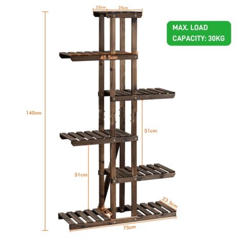 Yaheetech Support de Fleurs à 6 Niveaux, étagère à Fleurs en Bois Massif, étagère à Plantes, Banc à Fleurs pour Balcon/terrasse/Jardin 75 x 26 x 140 cm