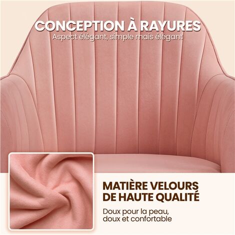 Yaheetech Chaise de Bureau à Hauteur réglable Charge Max 136 kg Chaise Ergonomique de Bureau recouverte de Velours Rose