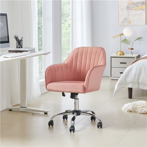 Yaheetech Chaise de Bureau à Hauteur réglable Charge Max 136 kg Chaise Ergonomique de Bureau recouverte de Velours Rose