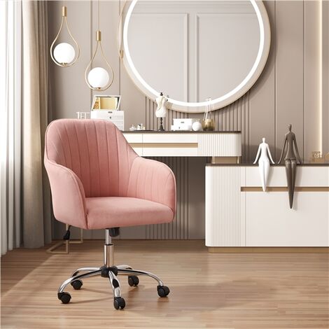 Yaheetech Chaise de Bureau à Hauteur réglable Charge Max 136 kg Chaise Ergonomique de Bureau recouverte de Velours Rose